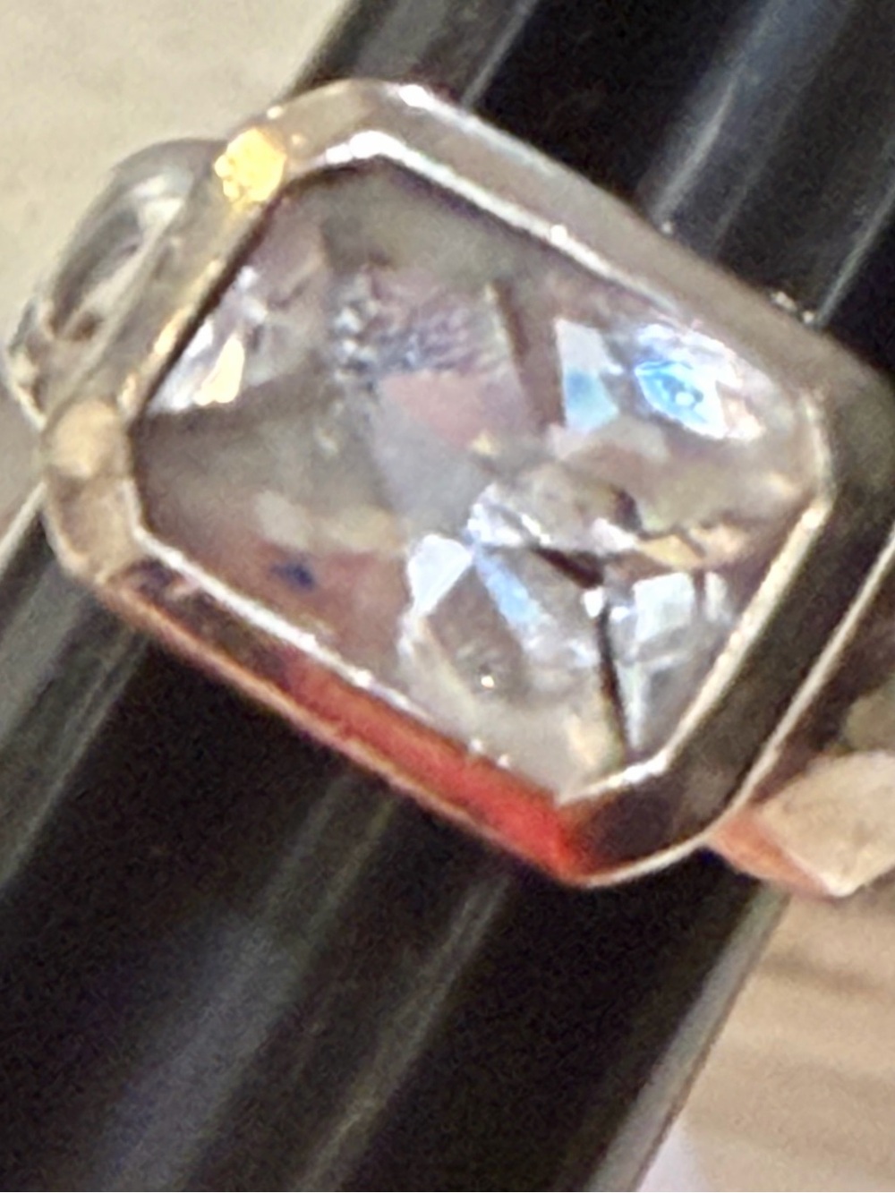 Vintage 925 Sterling Silver Radiant Emerald Cut Clear Stone Statement Ring 10g